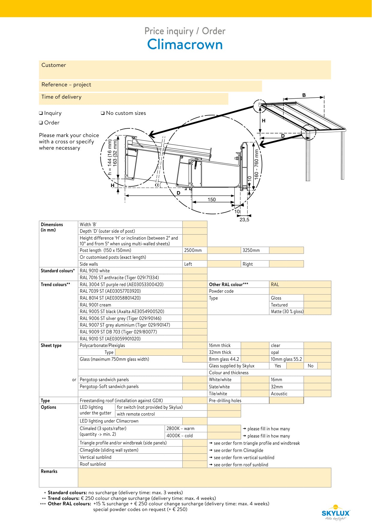 Order forms - canopies