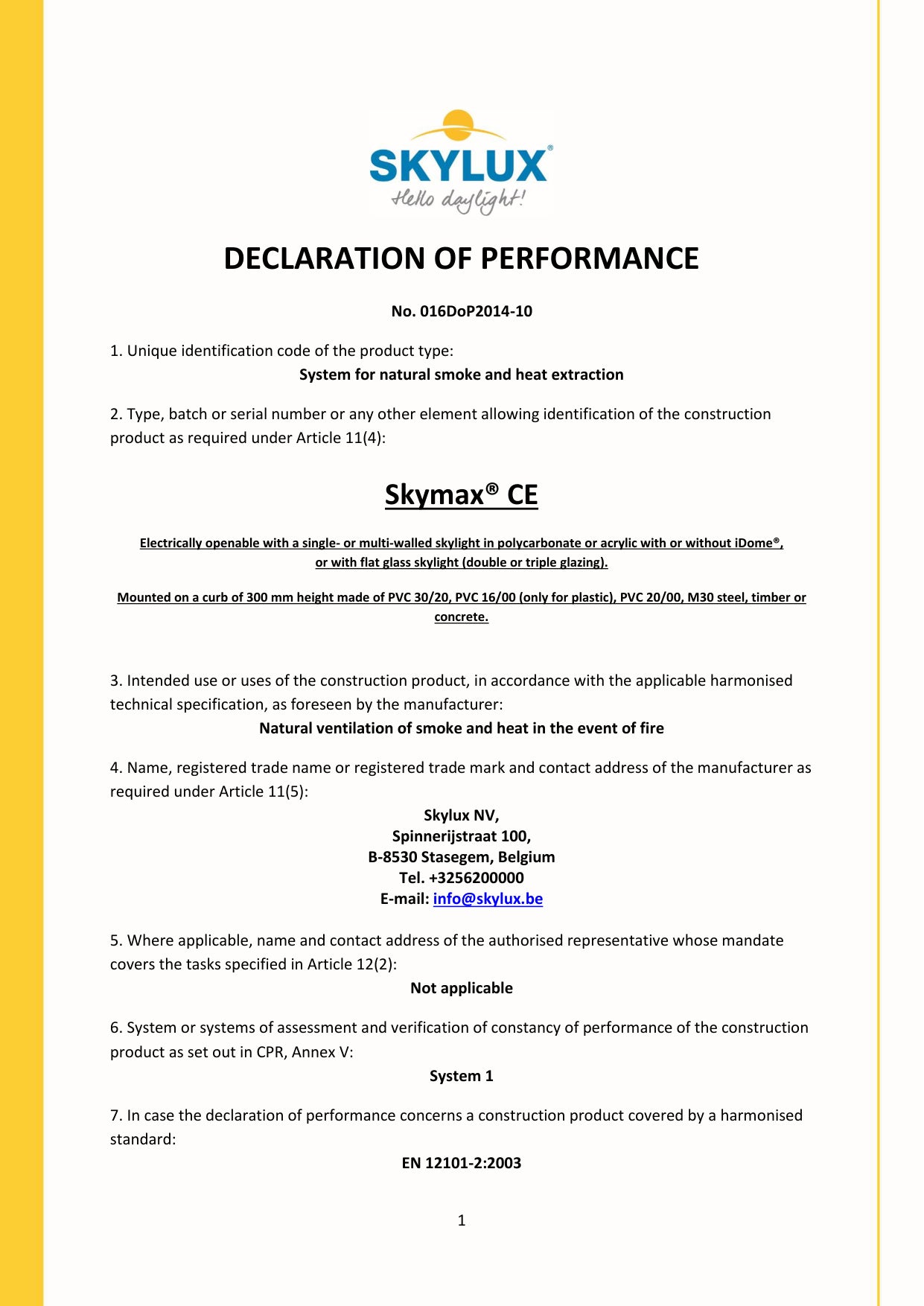 Déclaration de performances (DOP)