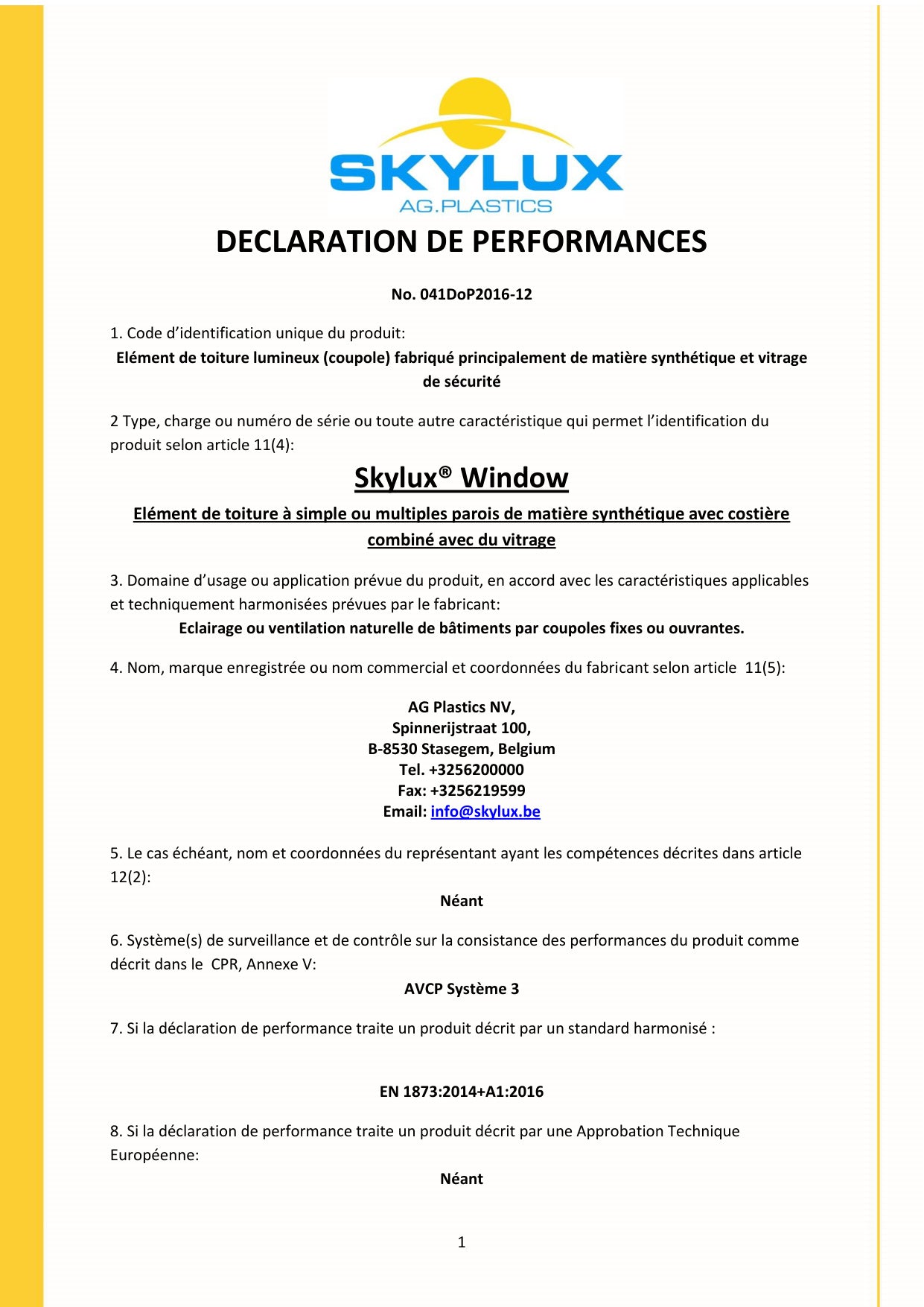 Déclaration de performances (DOP)