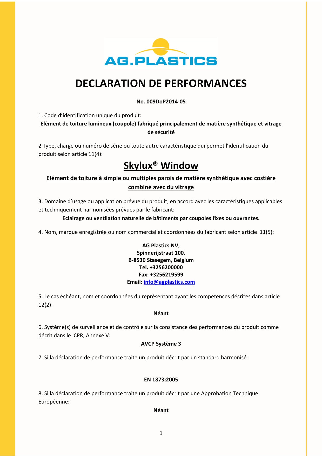 Déclaration de performances (DOP)