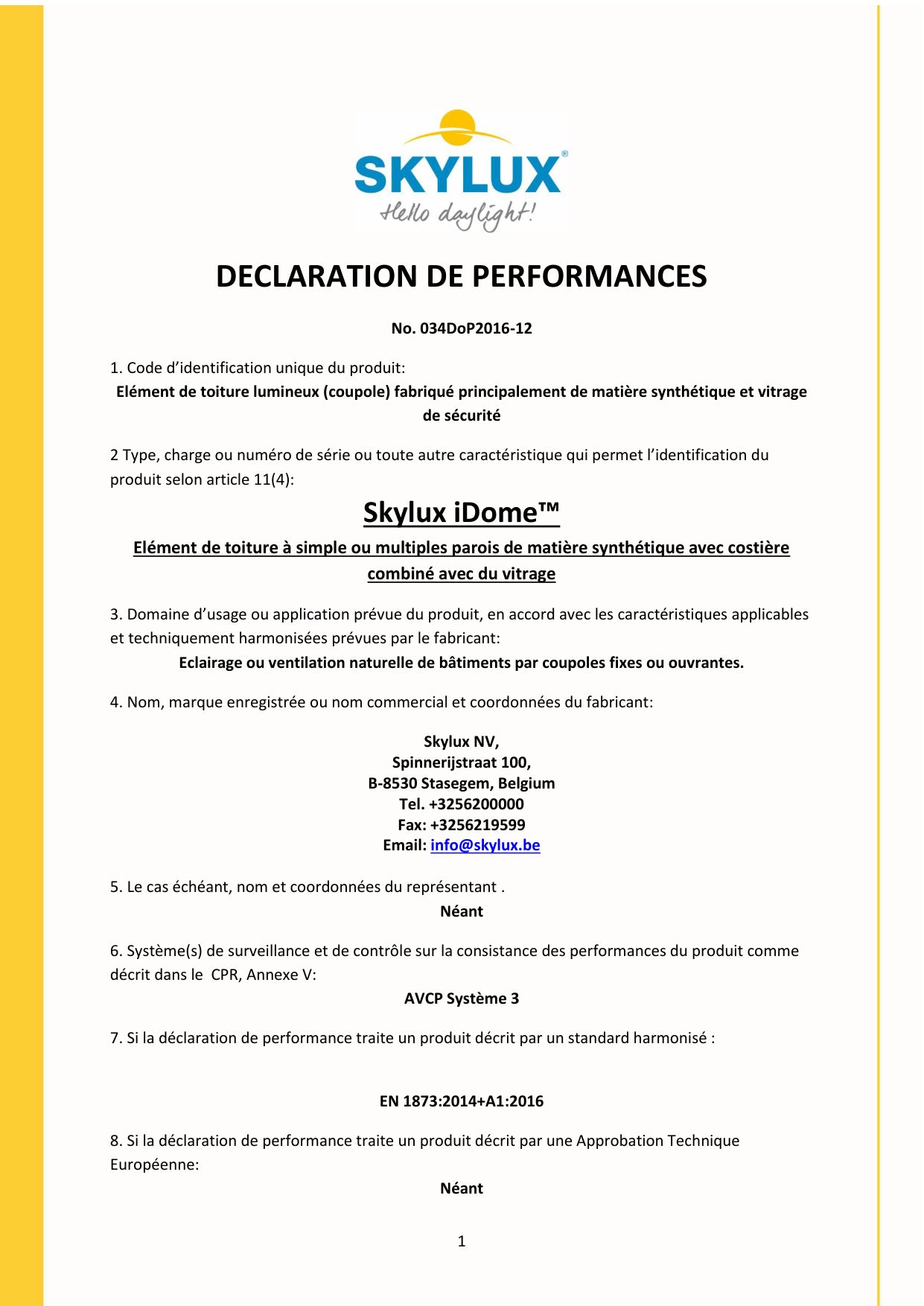 Déclaration de performances (DOP)