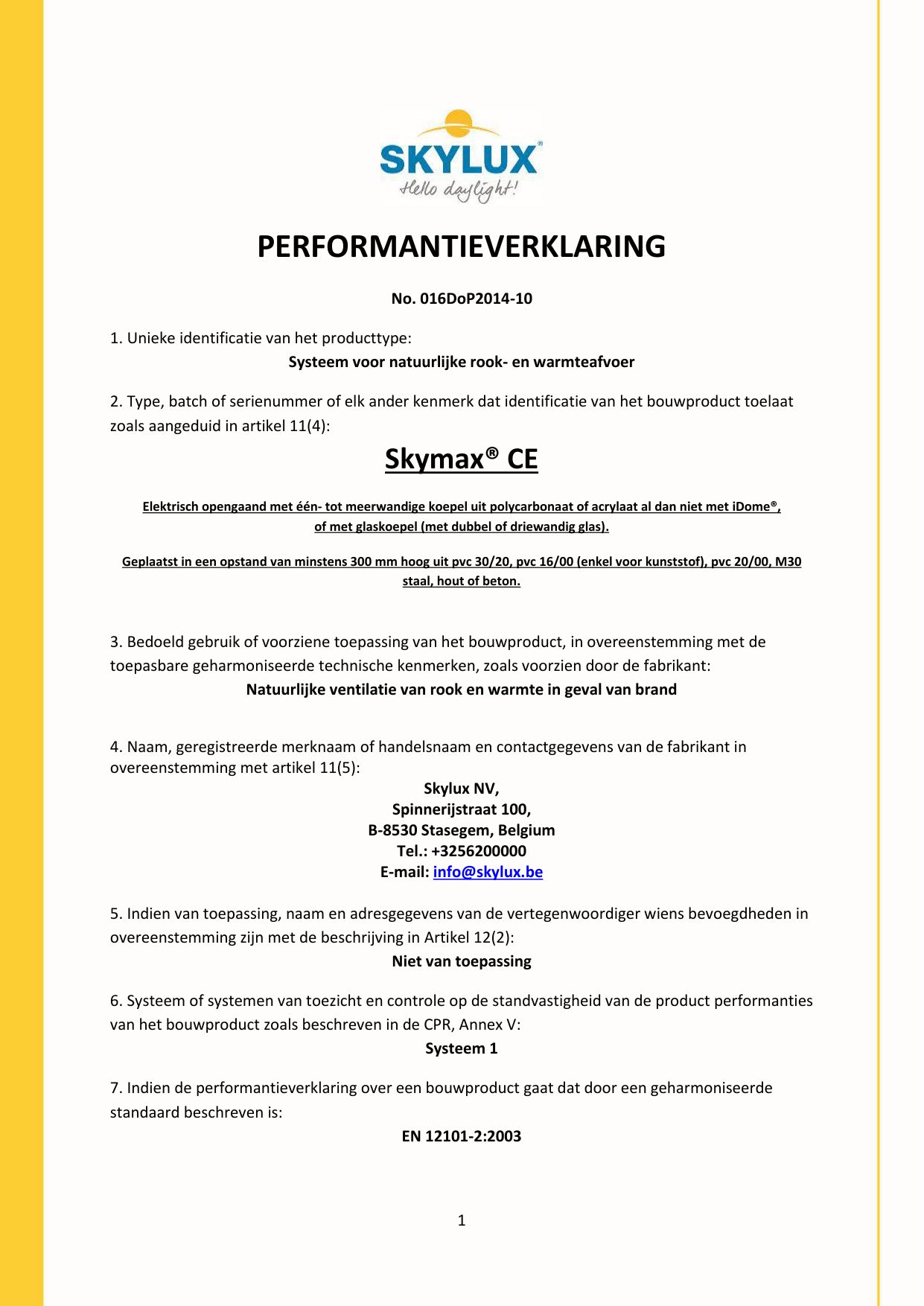Déclaration de performances (DOP)