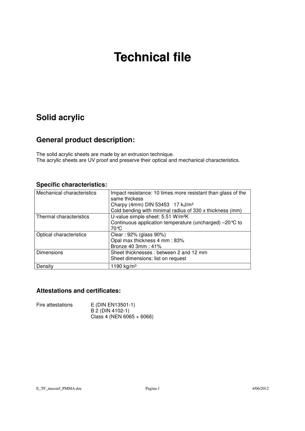 Technical file - Plastic sheets