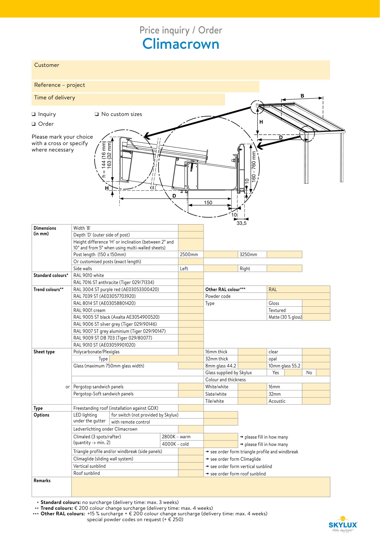 Bestelformulieren Verandaprofielen - Skylux