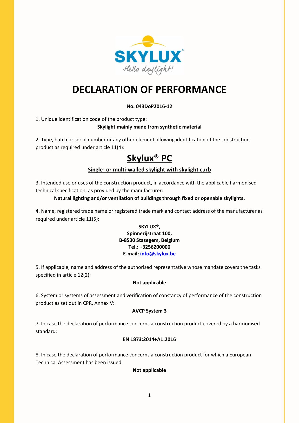 DOP (Declaration of Performance) - Skylux