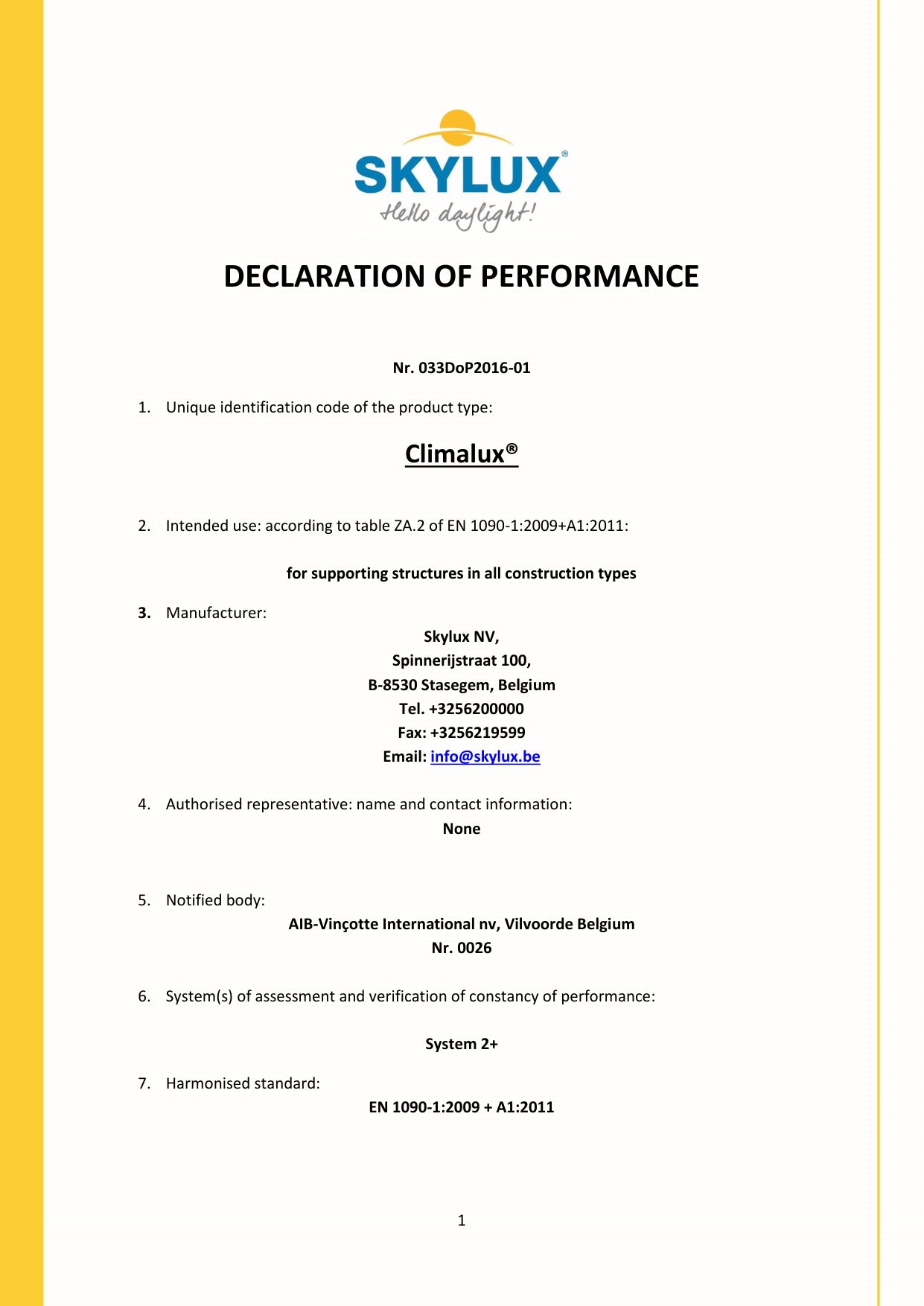 Déclaration de performances (DOP)