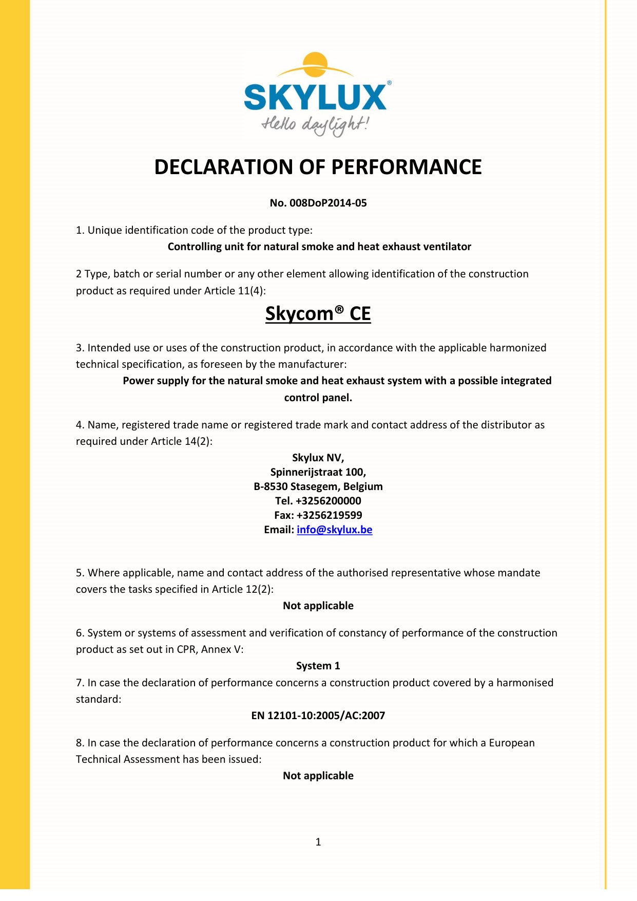 Déclaration de performances (DOP)