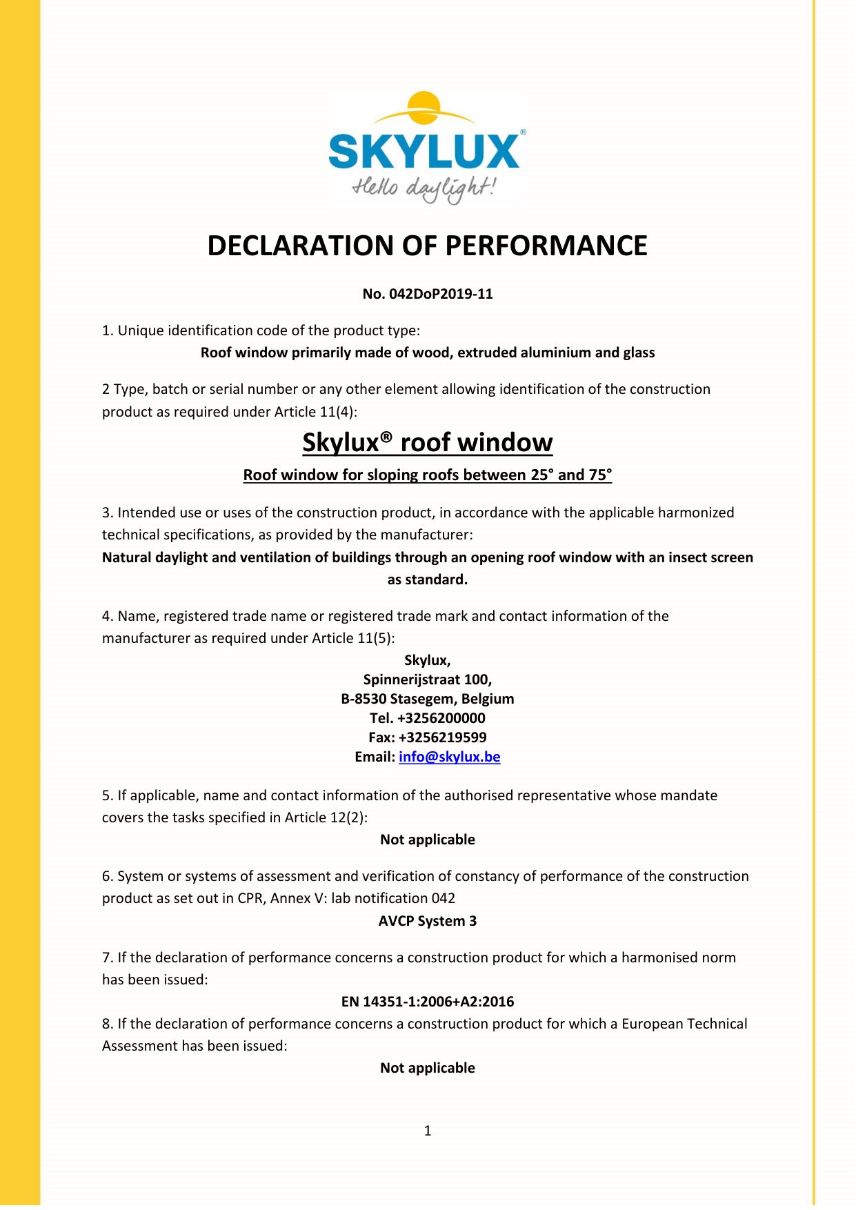 Déclaration de performances (DOP)