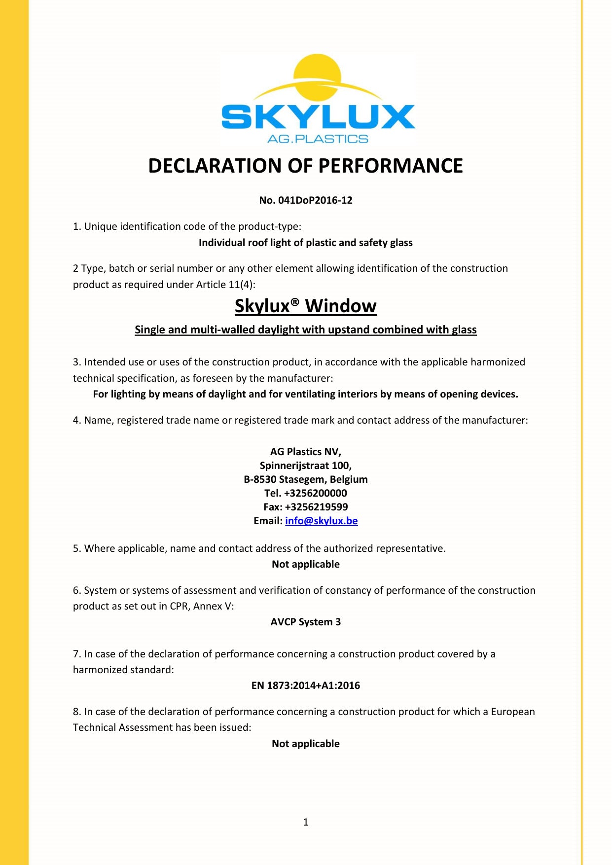 Déclaration de performances (DOP)