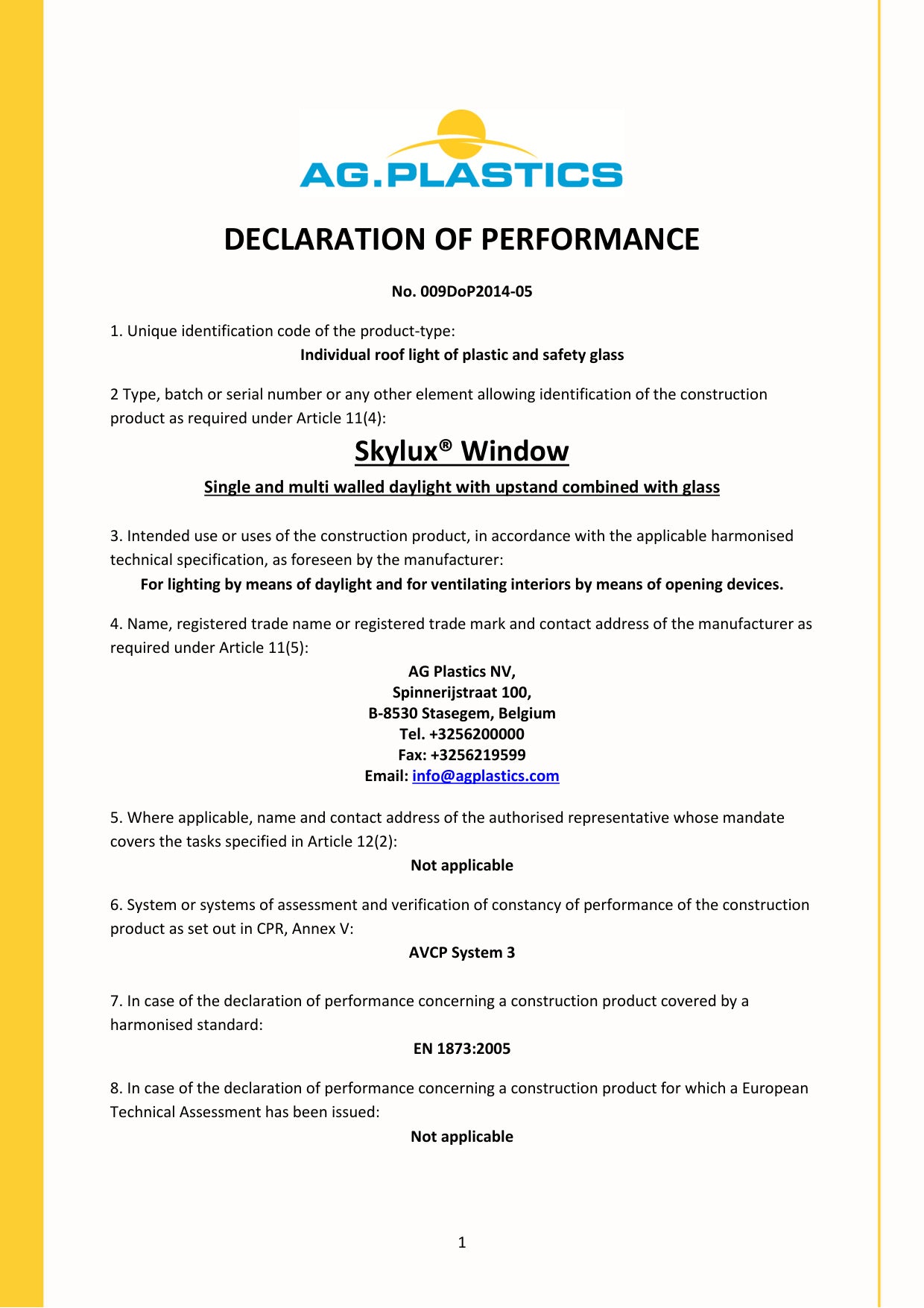 Déclaration de performances (DOP)