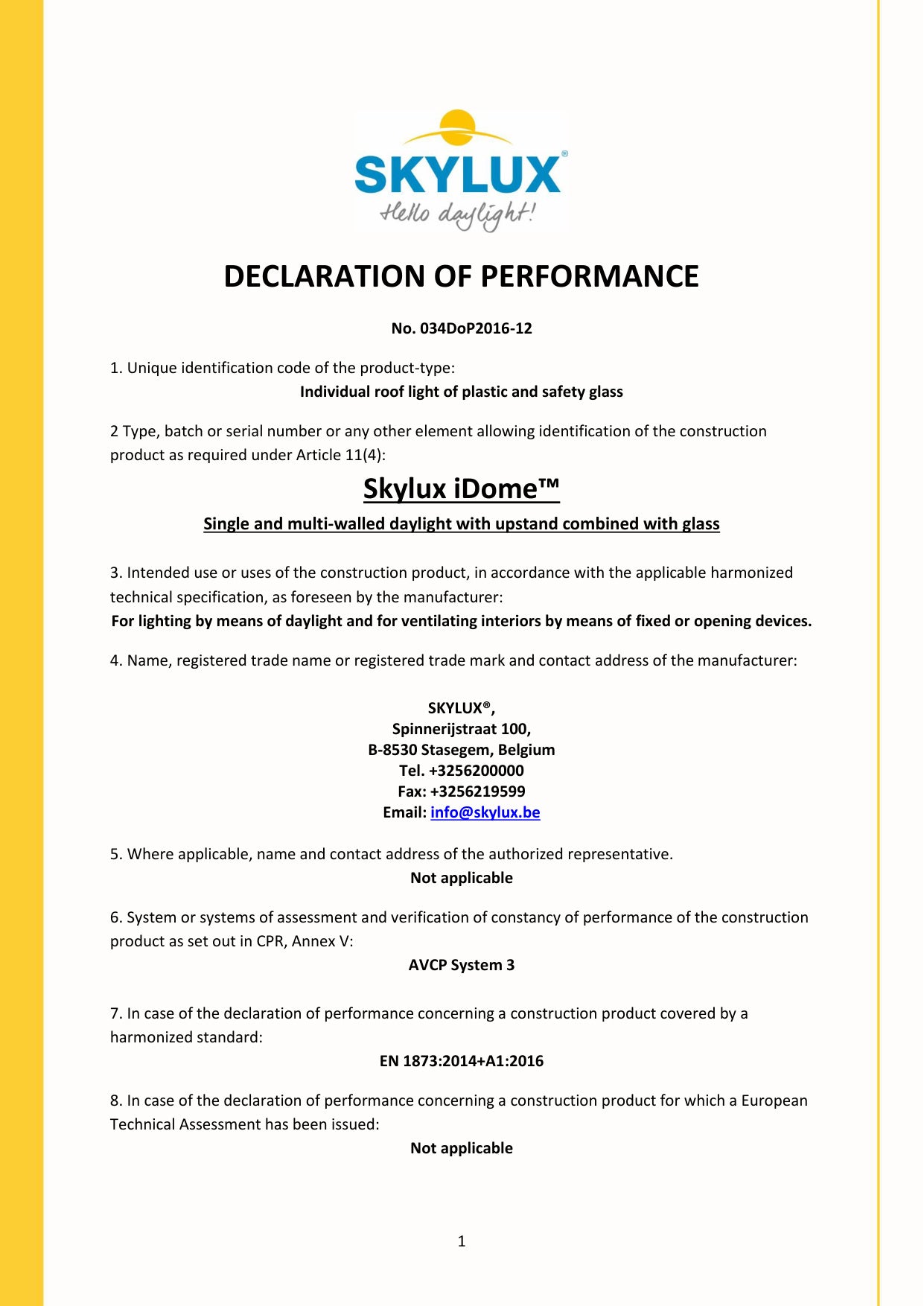 Déclaration de performances (DOP)