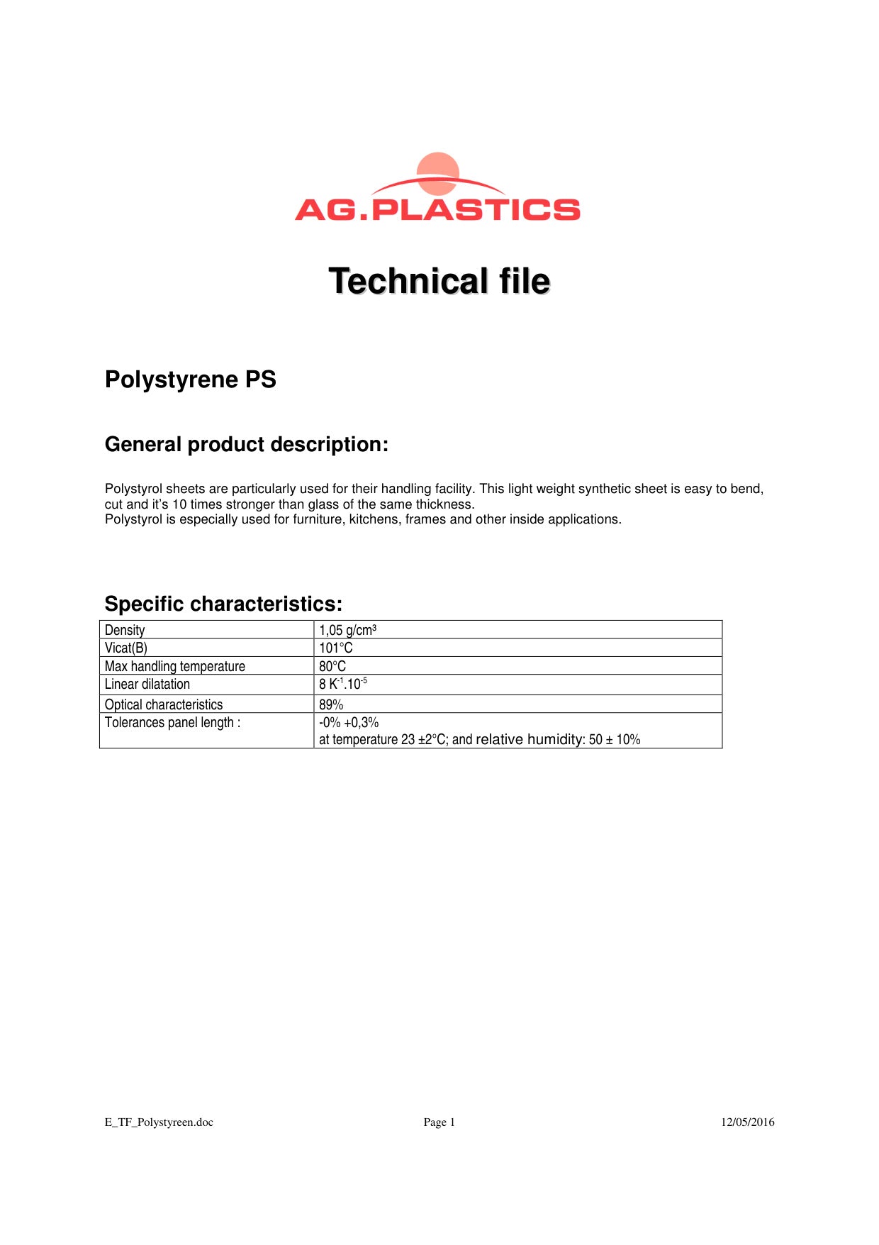 Dossier technique plaques synthétiques