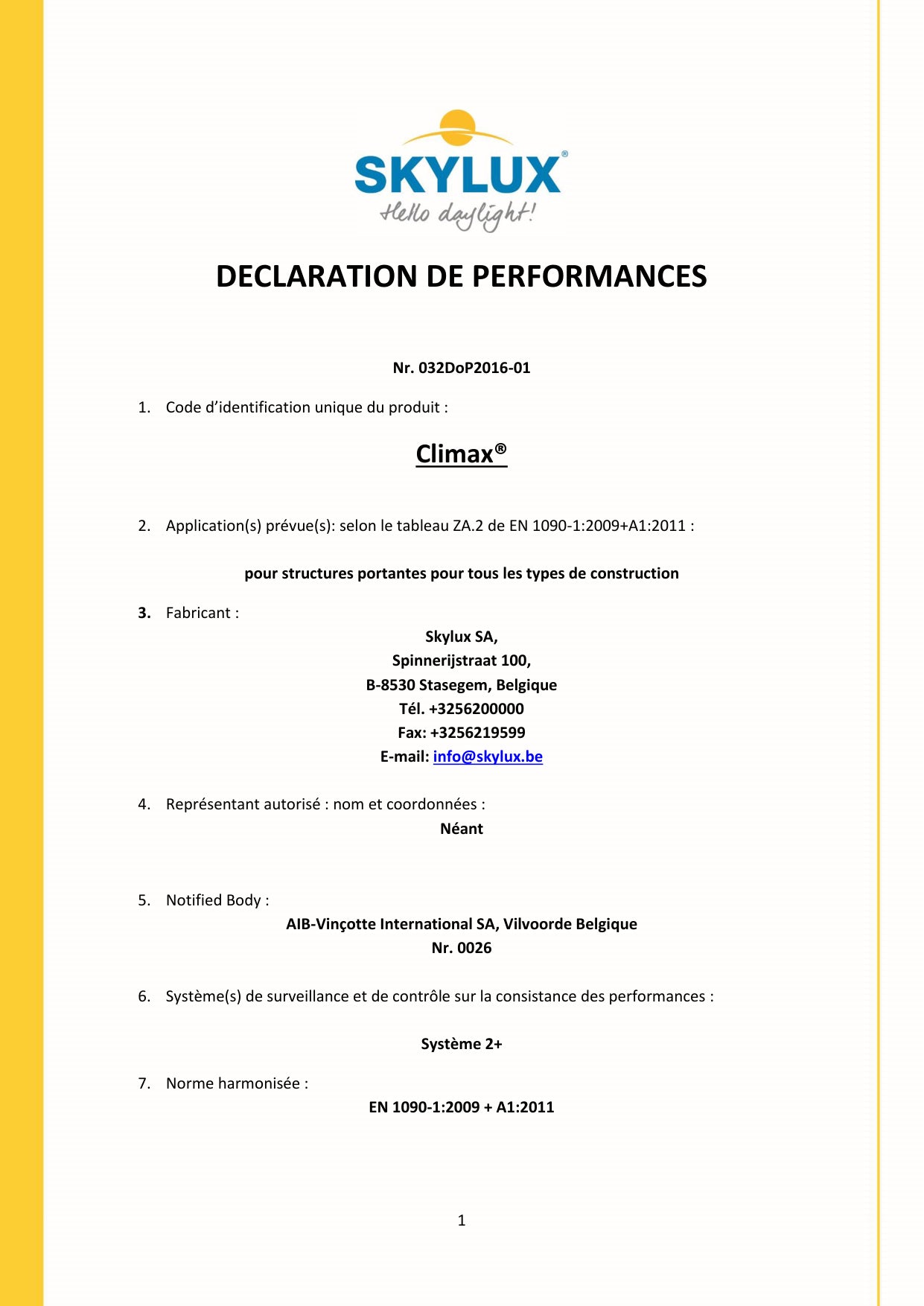 Déclaration de performances (DOP)