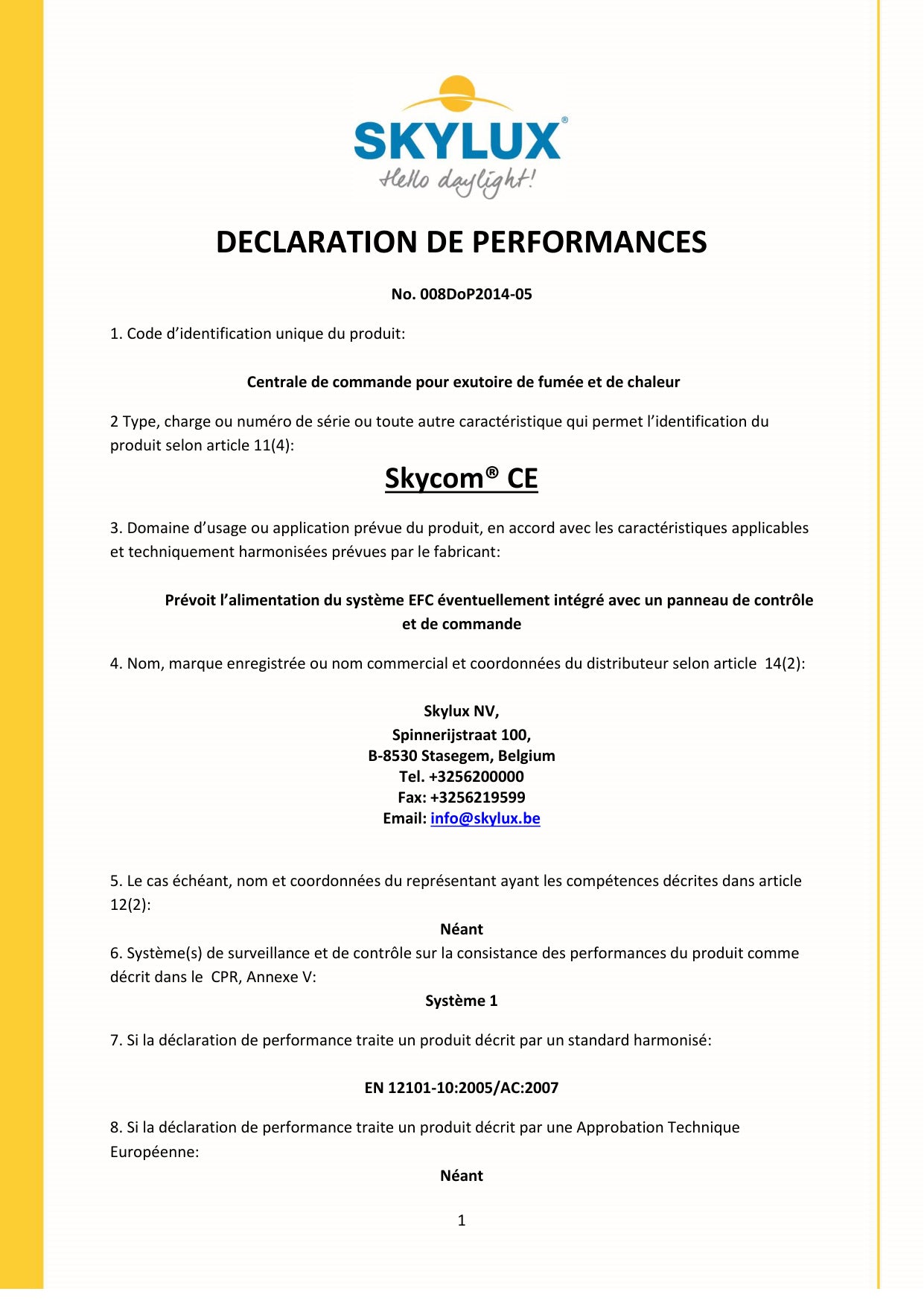 Déclaration de performances (DOP)