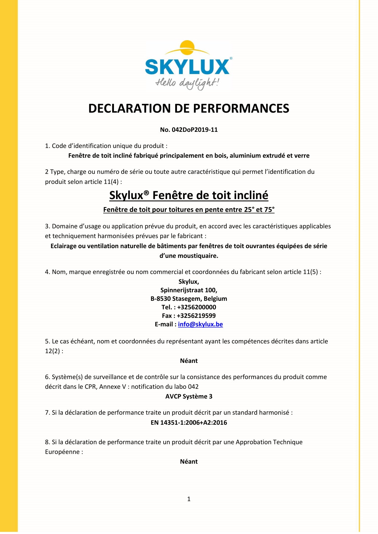 Déclaration de performances (DOP)