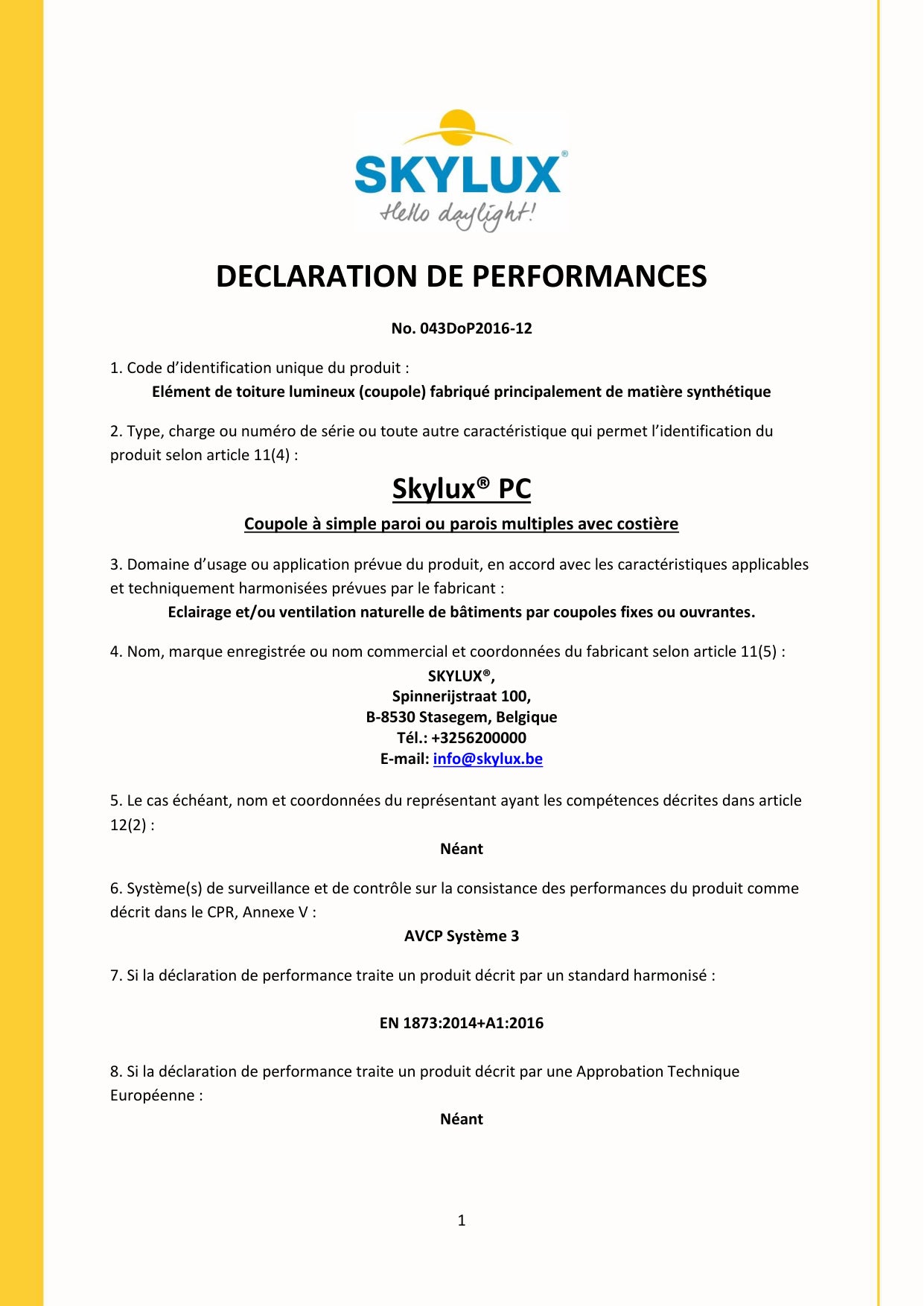 Déclaration de performances (DOP)