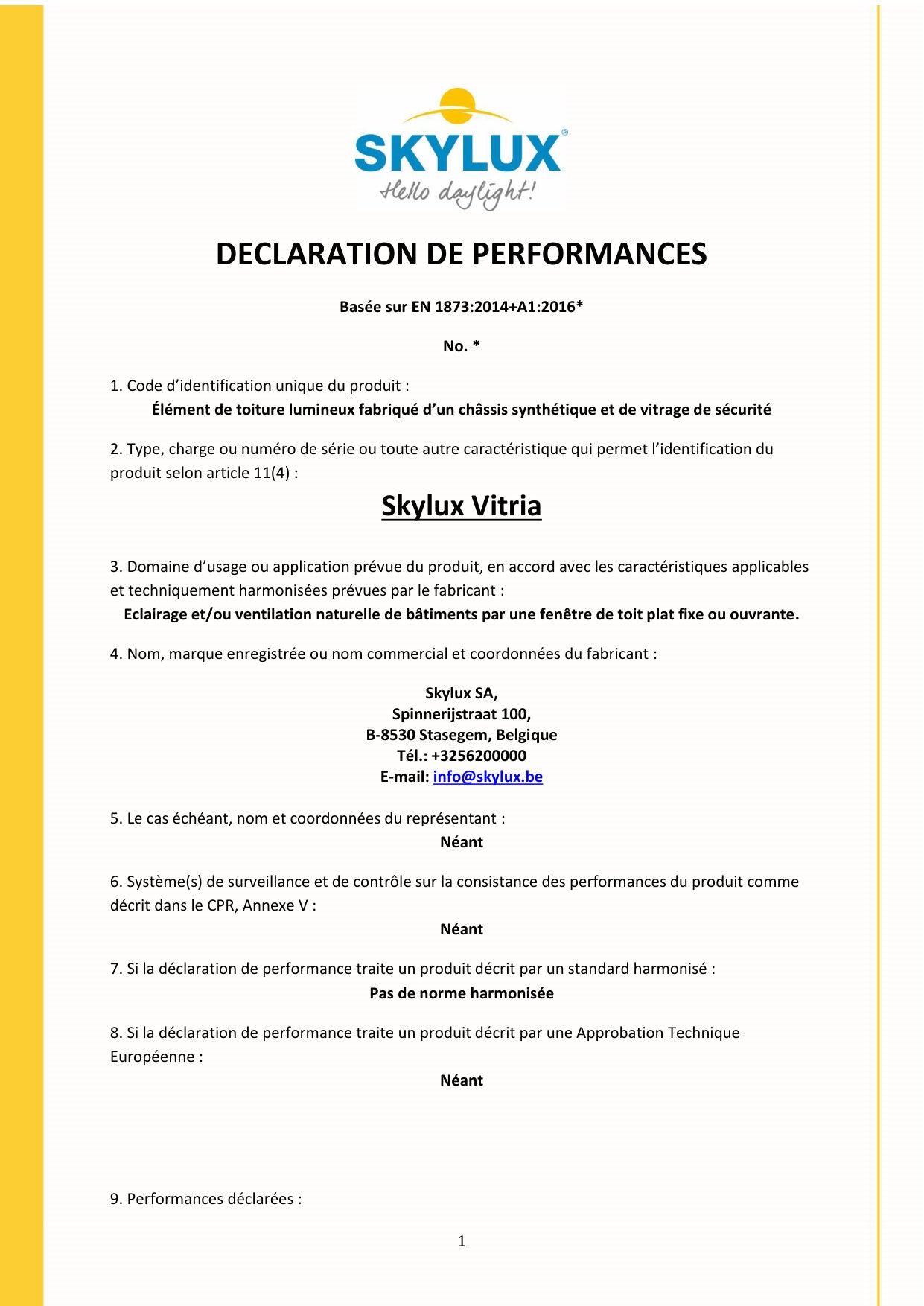 Déclaration de performances (DOP)