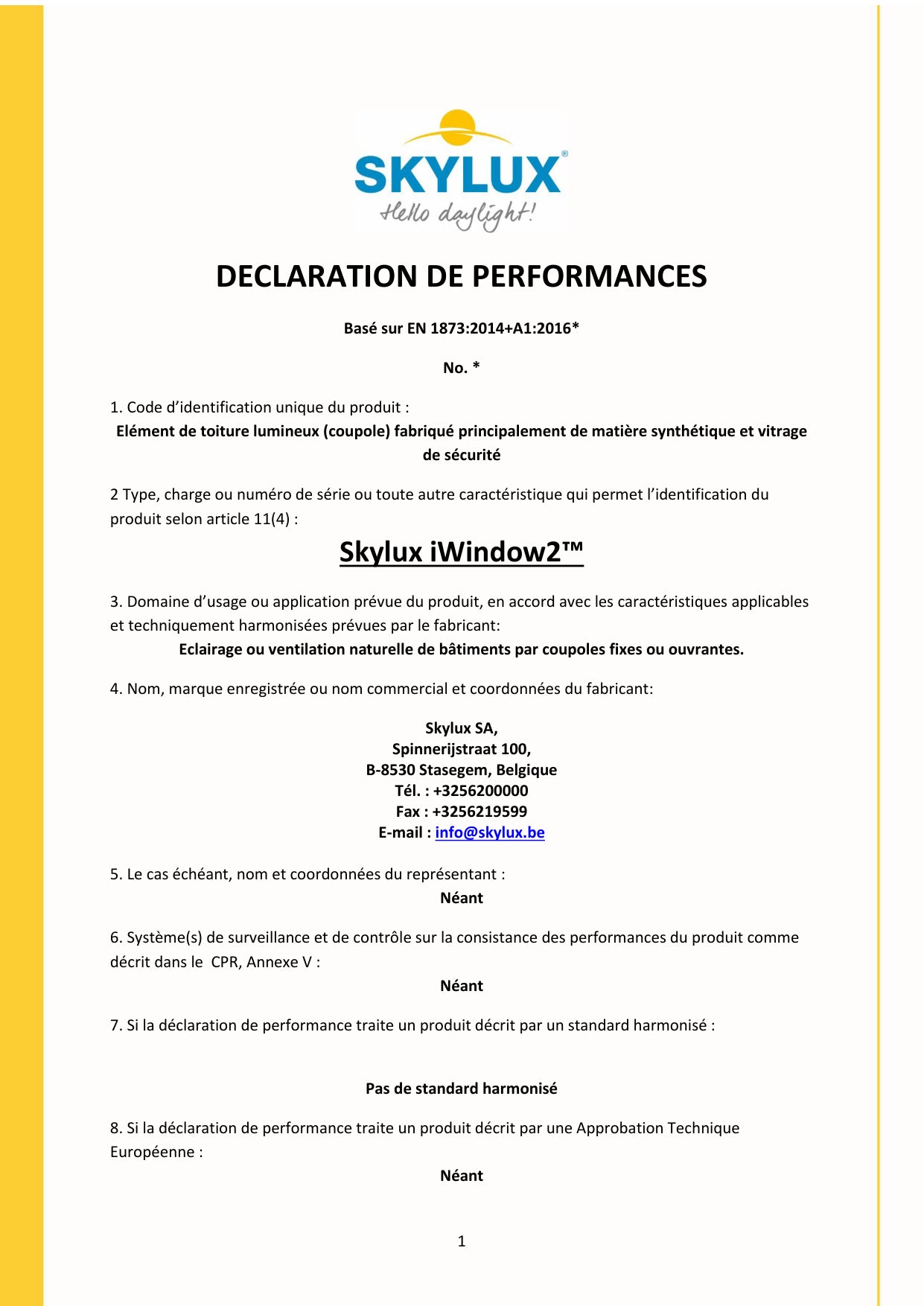 Déclaration de performances (DOP)