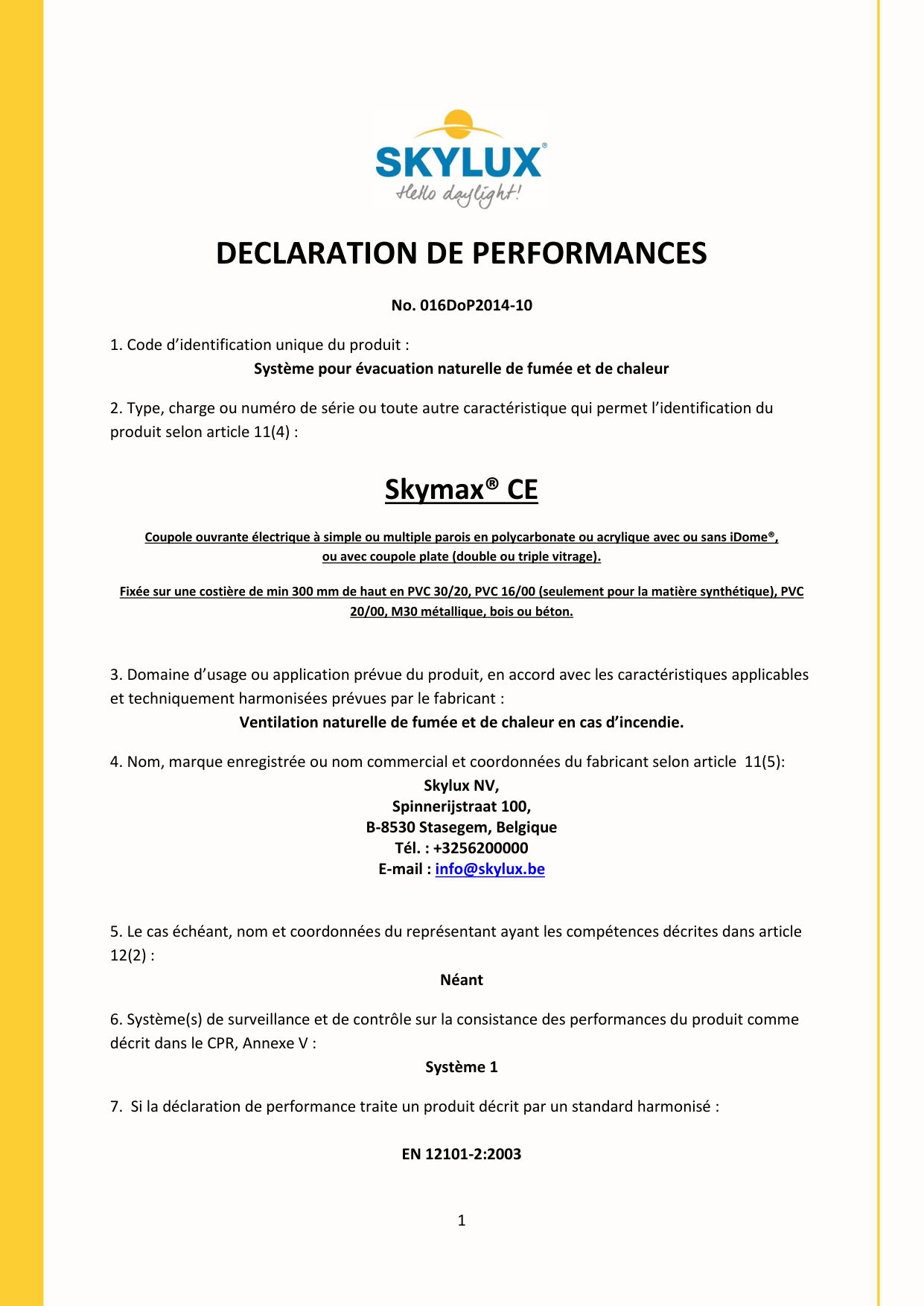 Déclaration de performances (DOP)