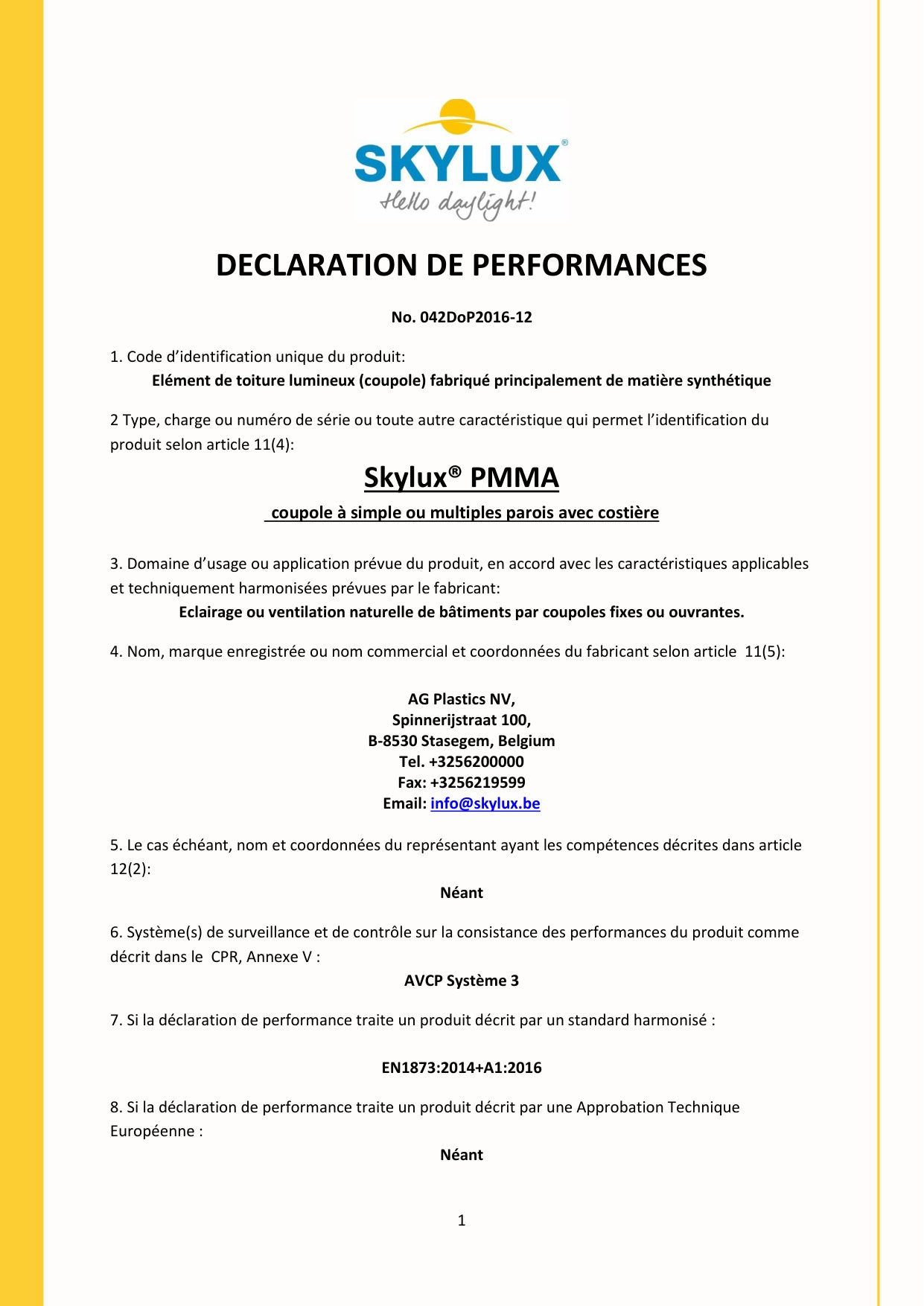 Déclaration de performances (DOP)