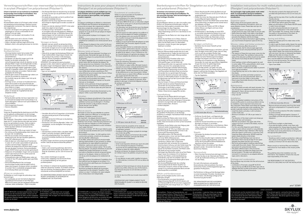 Installation instructions Multi-walled Plastic Sheets 