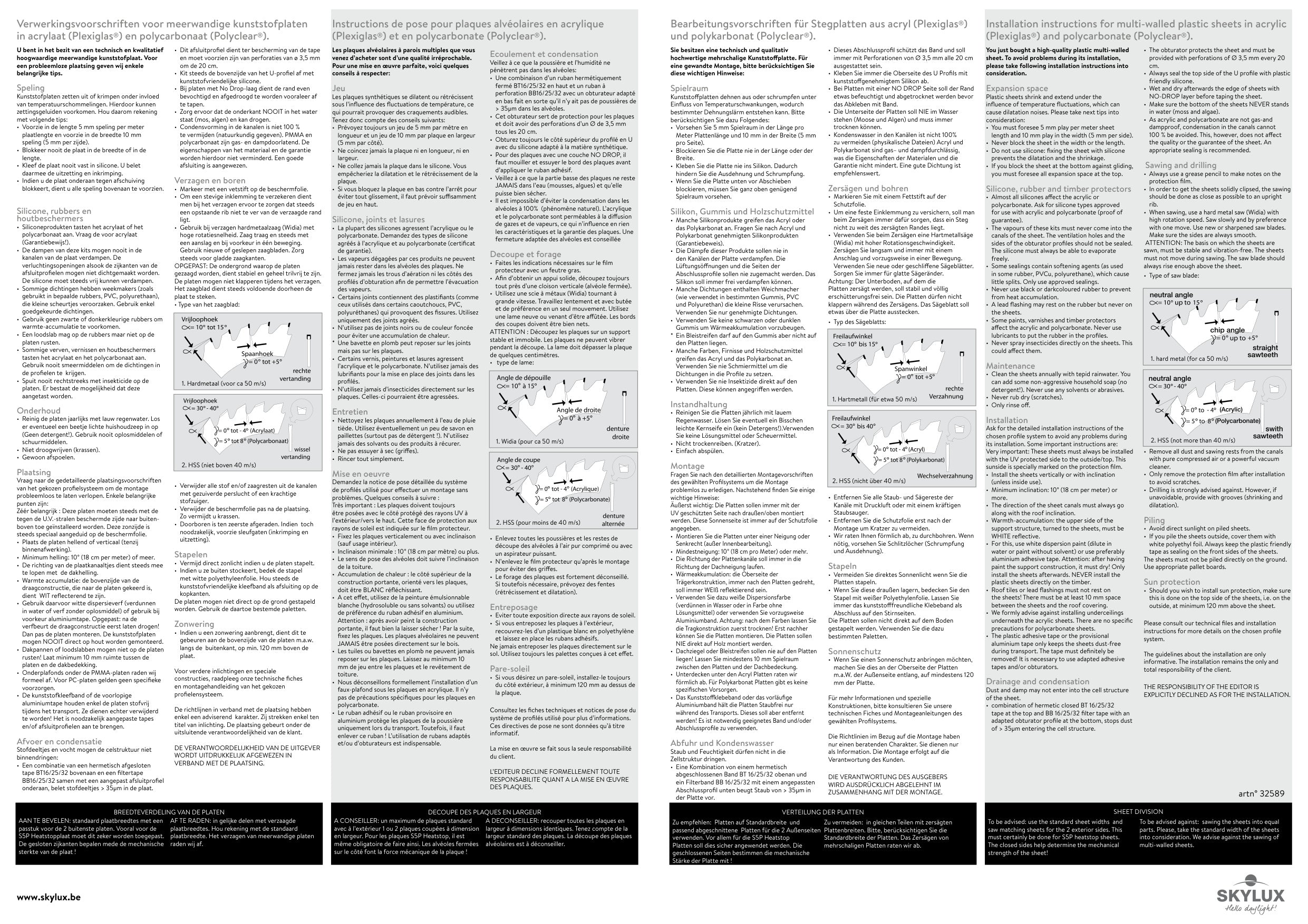 Installation instructions Multi-walled Plastic Sheets 