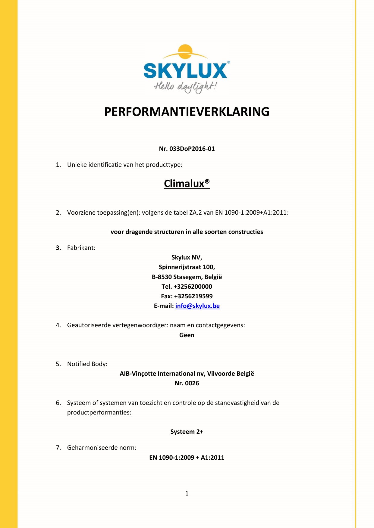 Déclaration de performances (DOP)