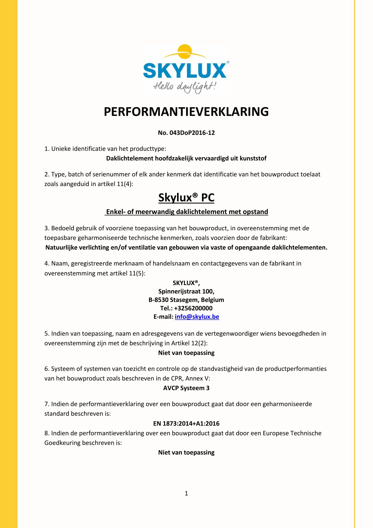 Déclaration de performances (DOP)
