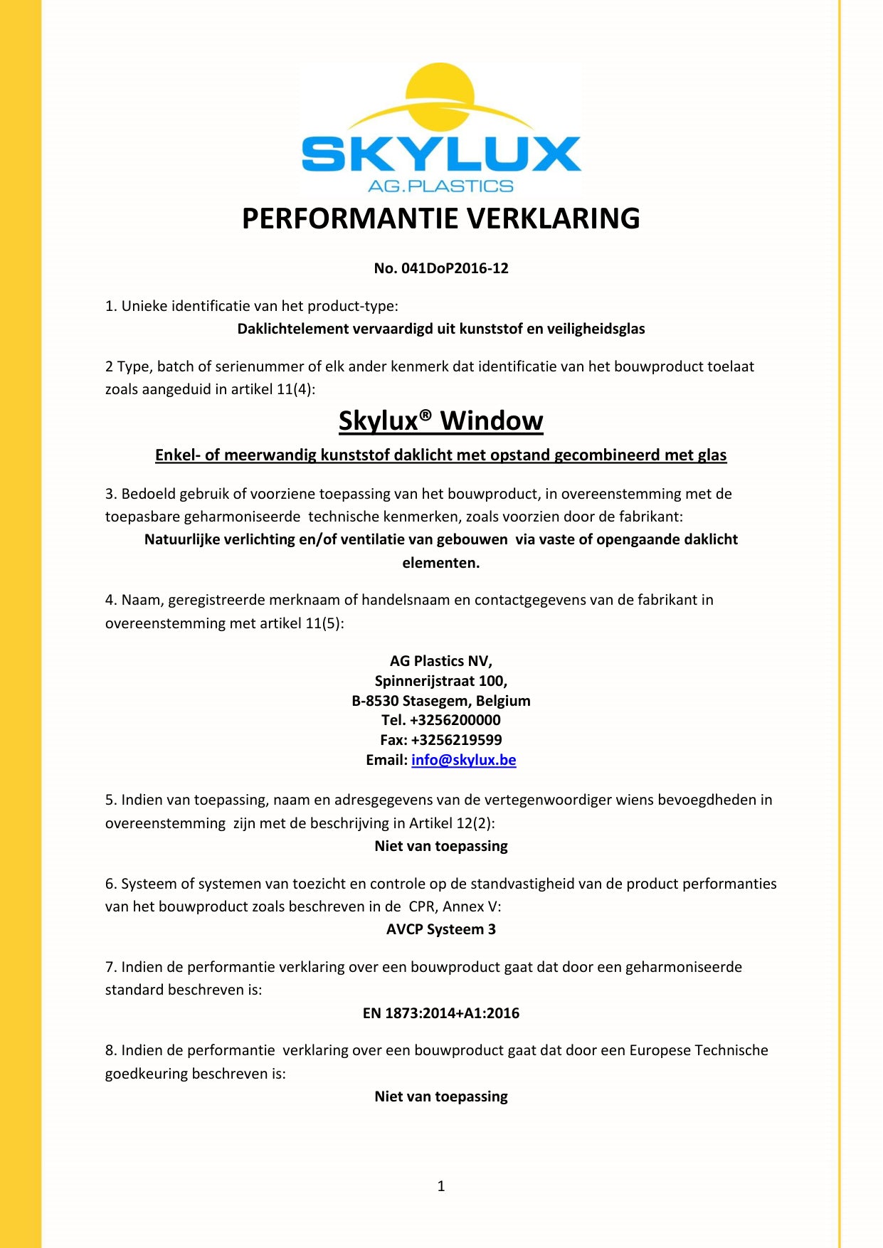 Déclaration de performances (DOP)