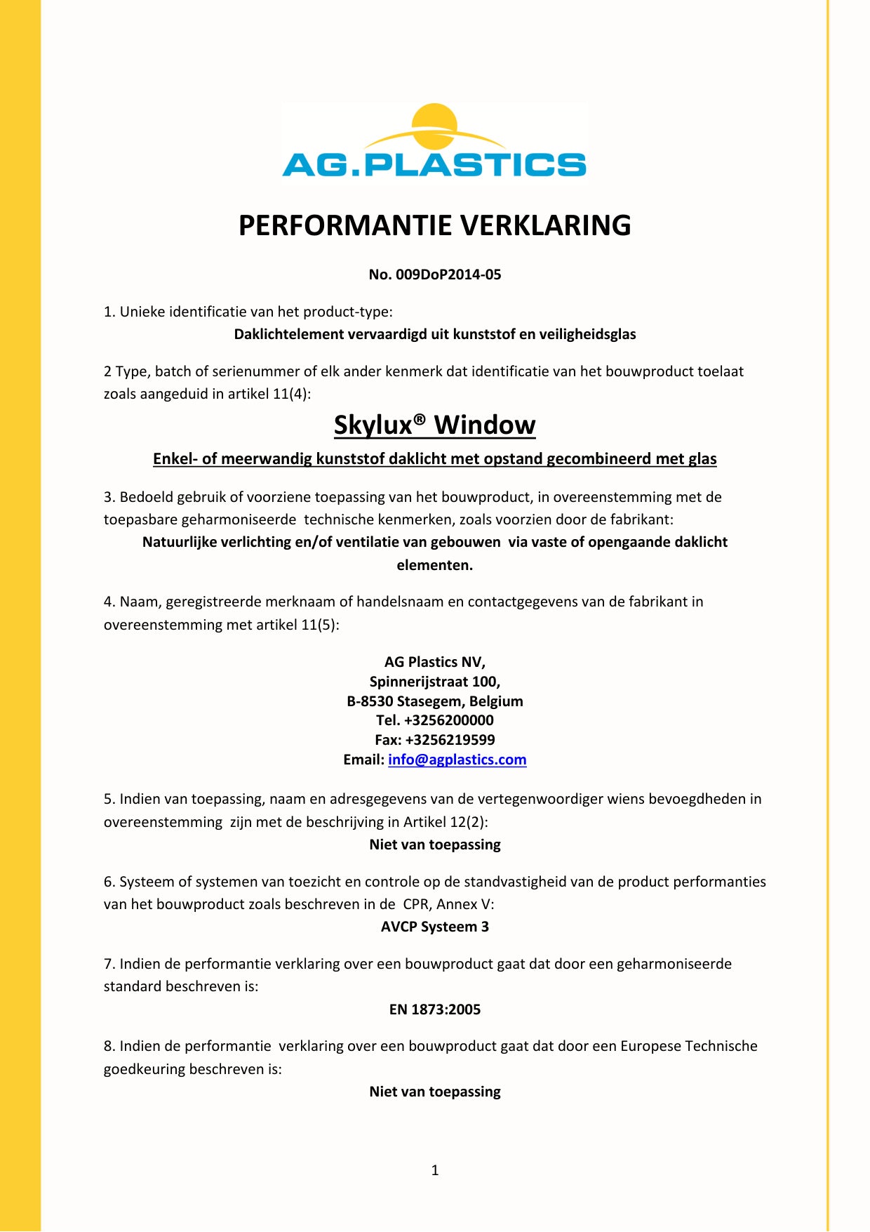 Déclaration de performances (DOP)