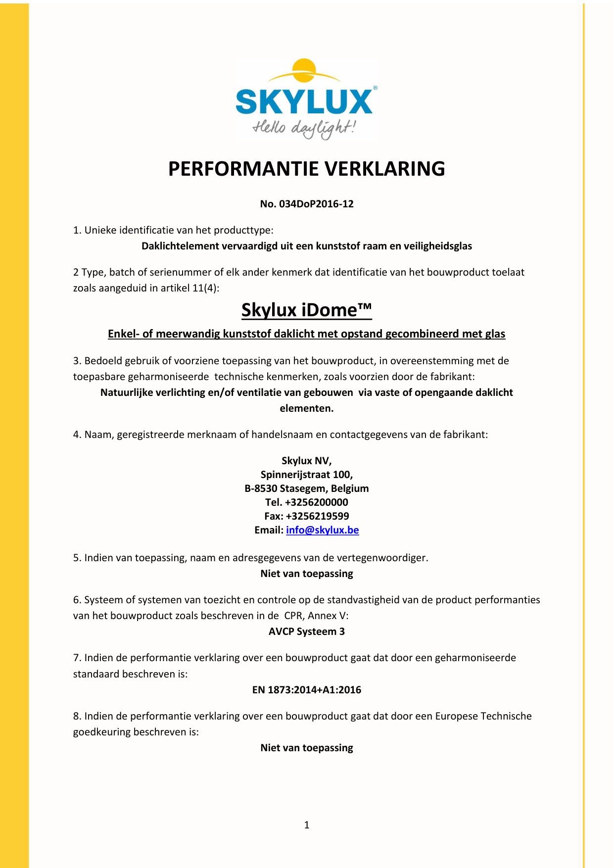 Déclaration de performances (DOP)