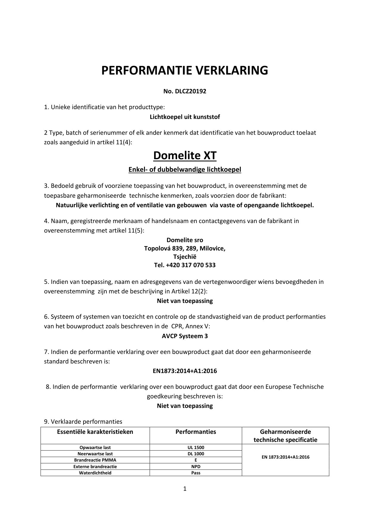 Déclaration de performances (DOP)
