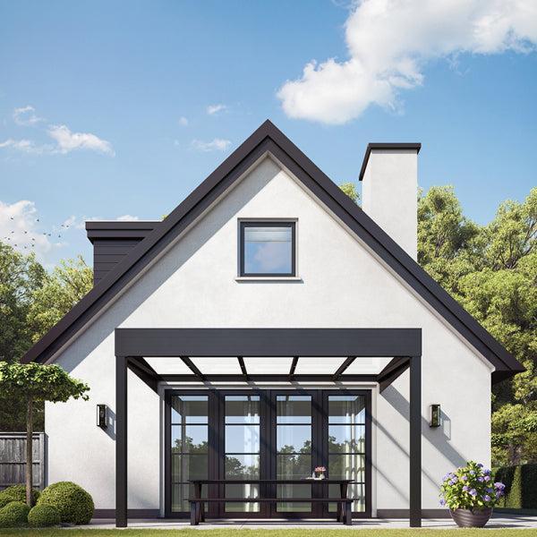 Skylux Climacrown terrasoverkapping met plat dakuiterlijk als aanbouw